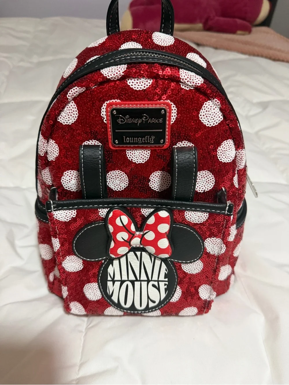 Disney Parks Loungefly Minnie Mouse Red Sequin Mini Backpack
